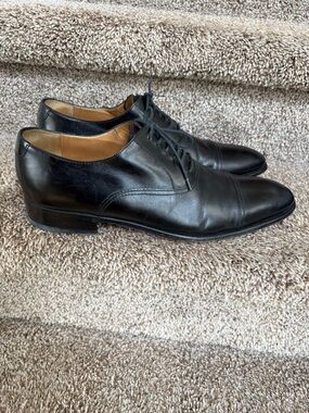 Gucci Black Leather Cap-Toe Derby Dress Shoes